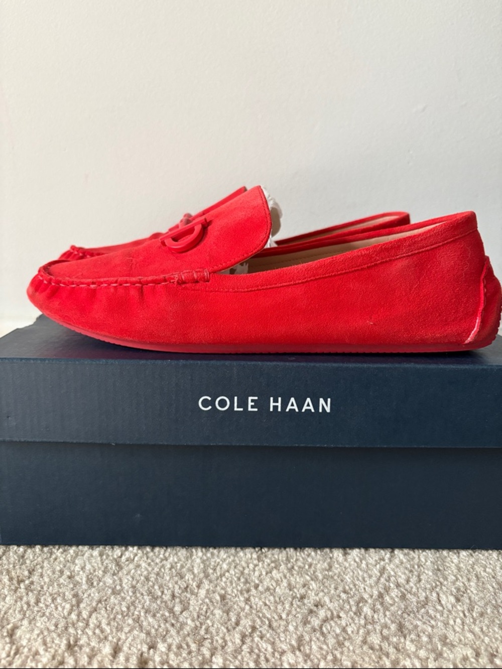 Cole Haan Red Suede Slip-On Loafers - Picture 3 of 11